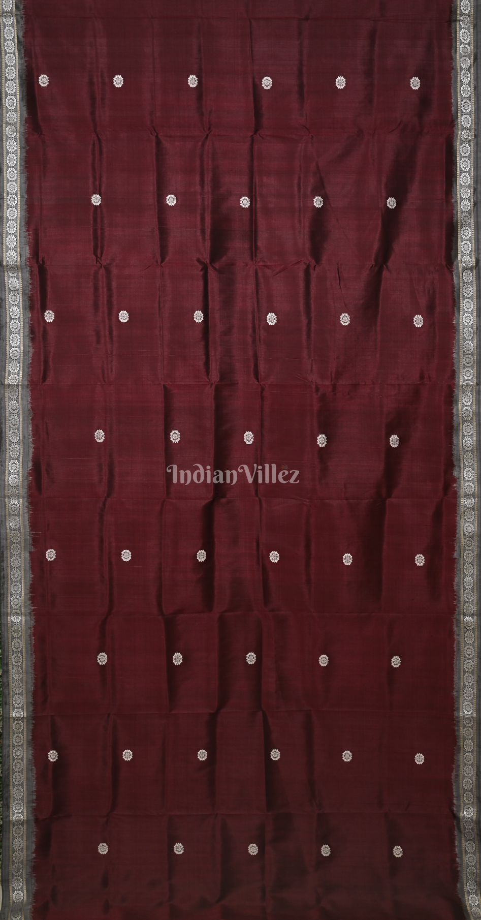 Maroon Cement Grey Siminoi Odisha Ikat Khandua Silk Saree 