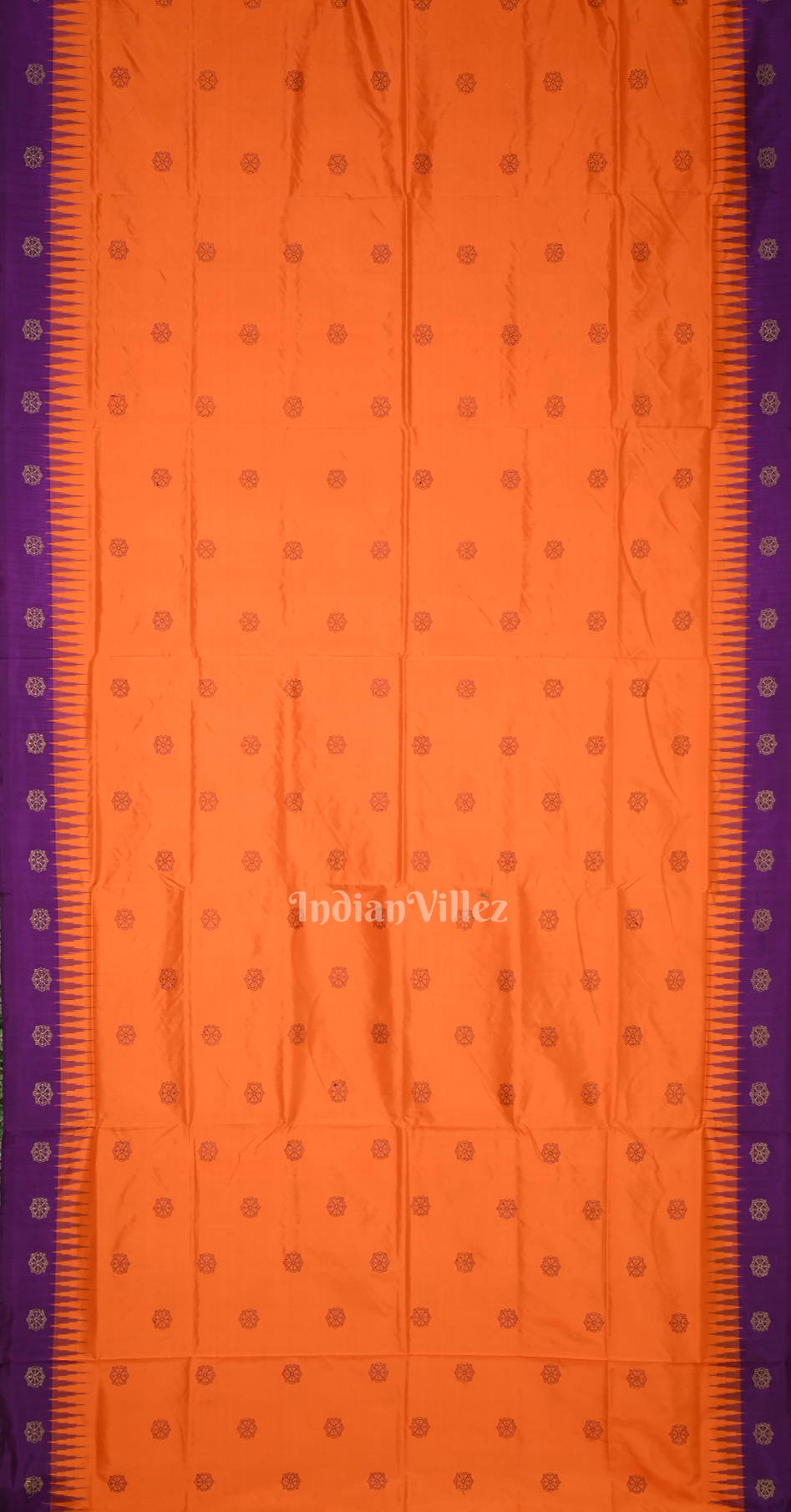 Exclusive Orange Purple Konark Temple Odisha Ikat Bomkai Sambalpuri Silk Saree 
