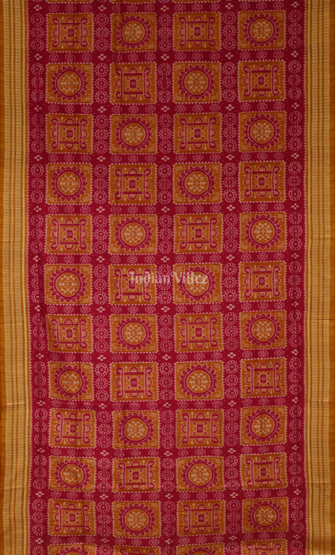 Rani Pink Mustard Yellow Jhoti Motif Odisha Ikat Sambalpuri Silk Saree 
