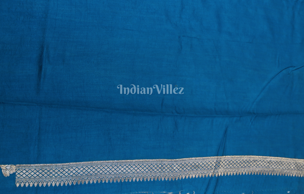 Copper Sulphate Blue Pure Chiniya Silk Banarasi Saree 