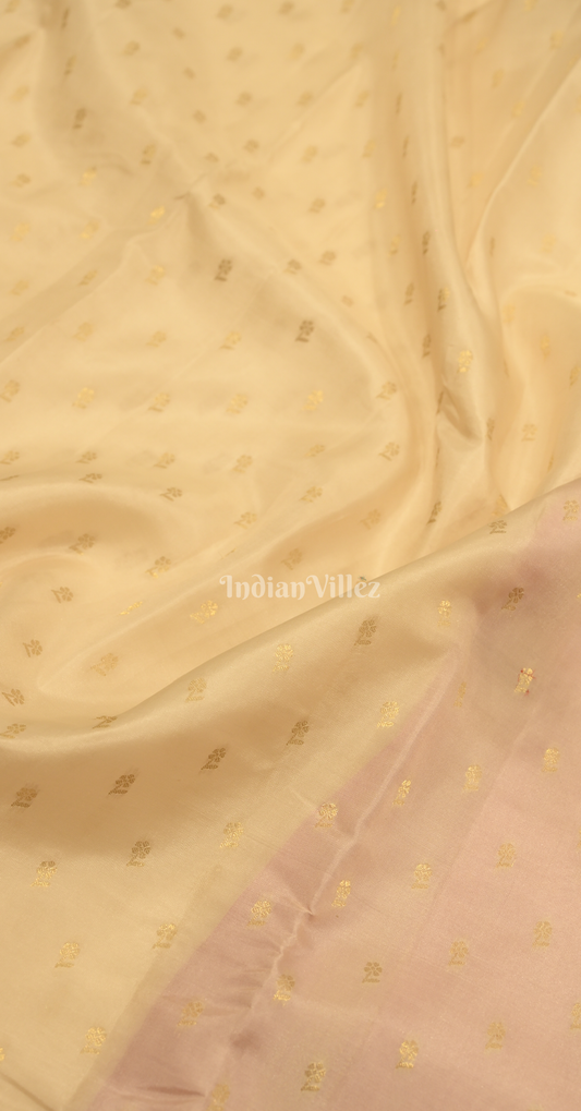 Off white Pink Butta Design Brocade Pure Kanjivaram Silk Saree