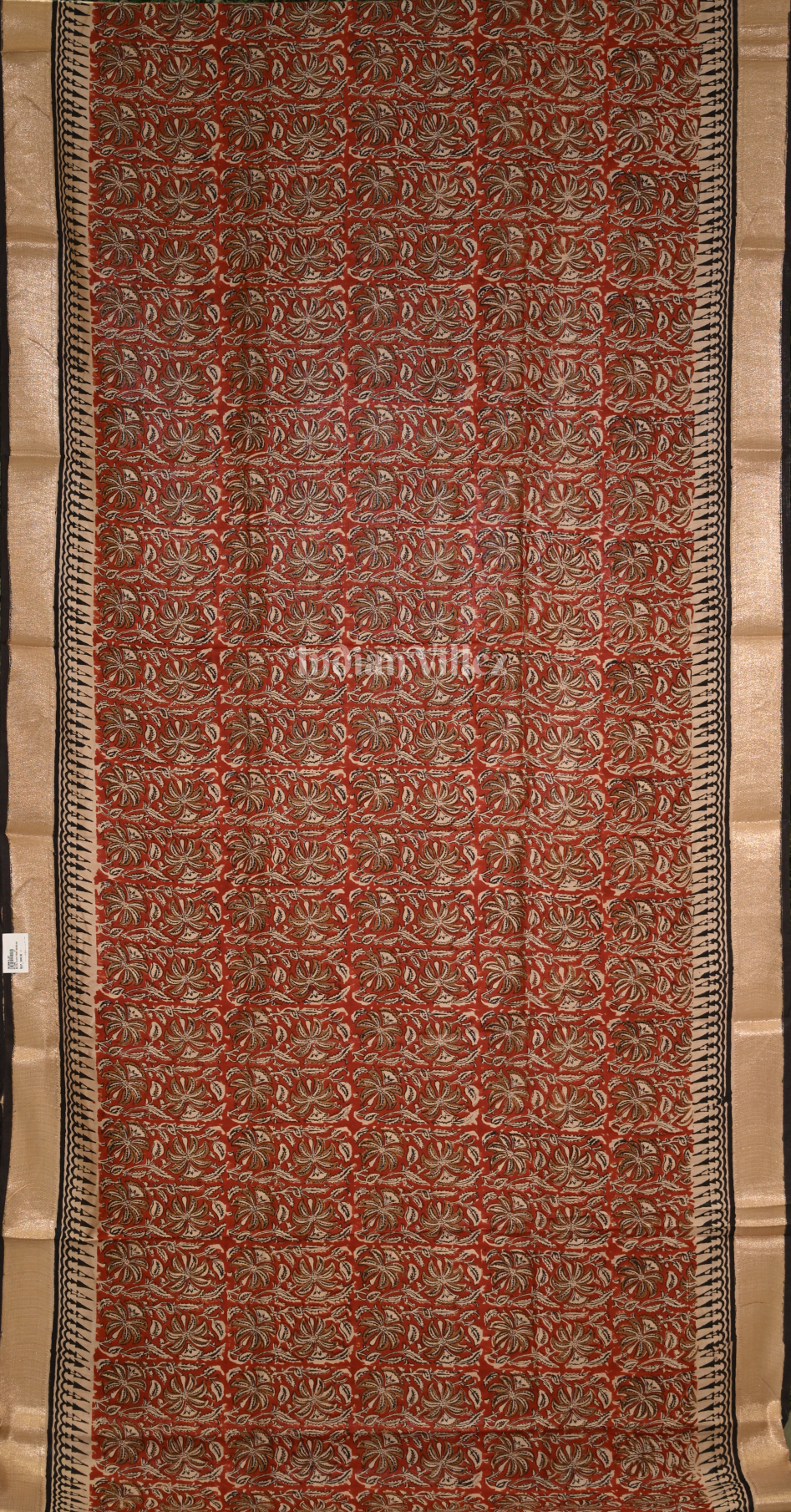 Maroon Black Block Printed Bagru Cotton Saree 