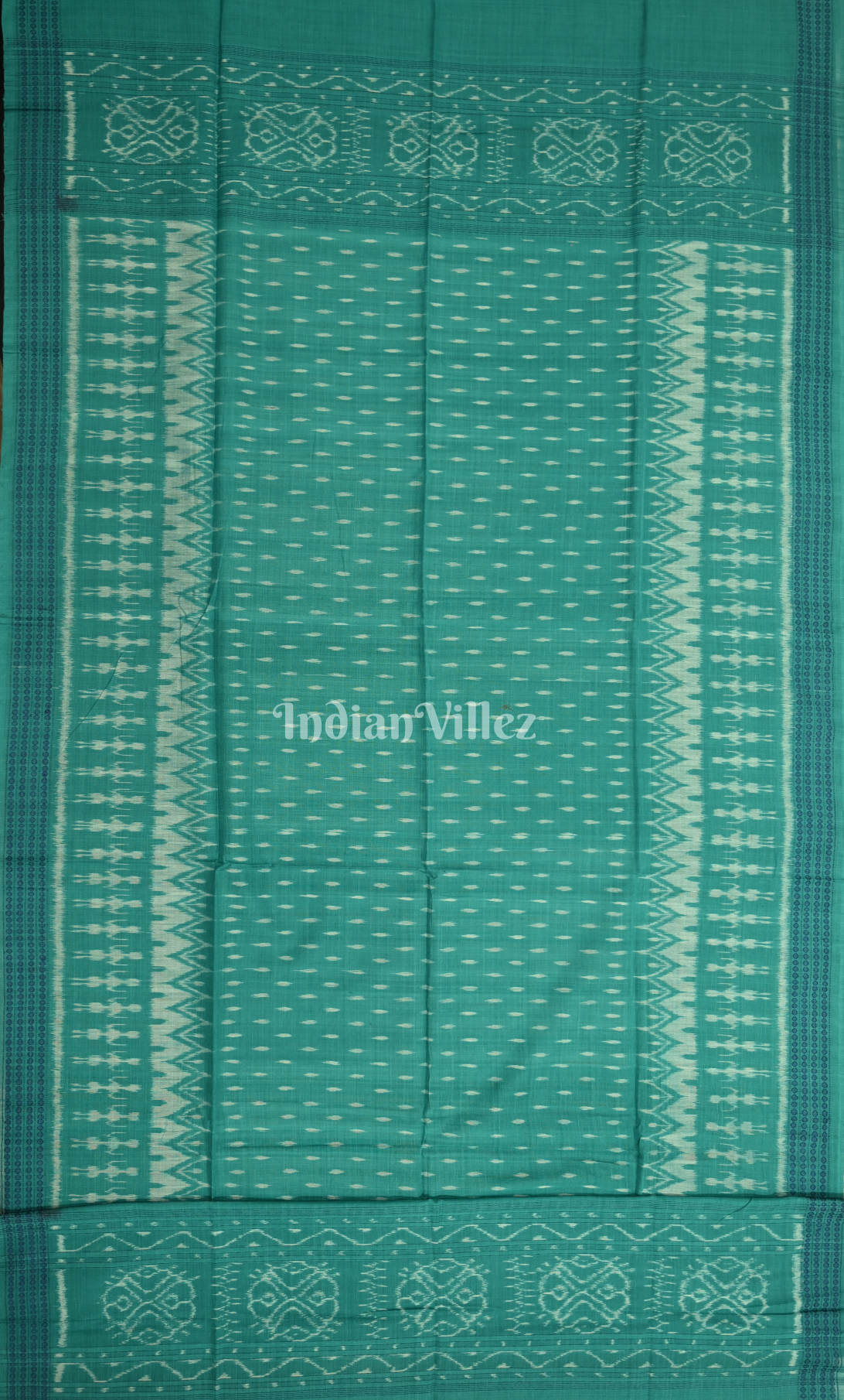 Black Aqua Green Floral Motif Odisha Ikat Sambalpuri Dress Set & Dupatta 