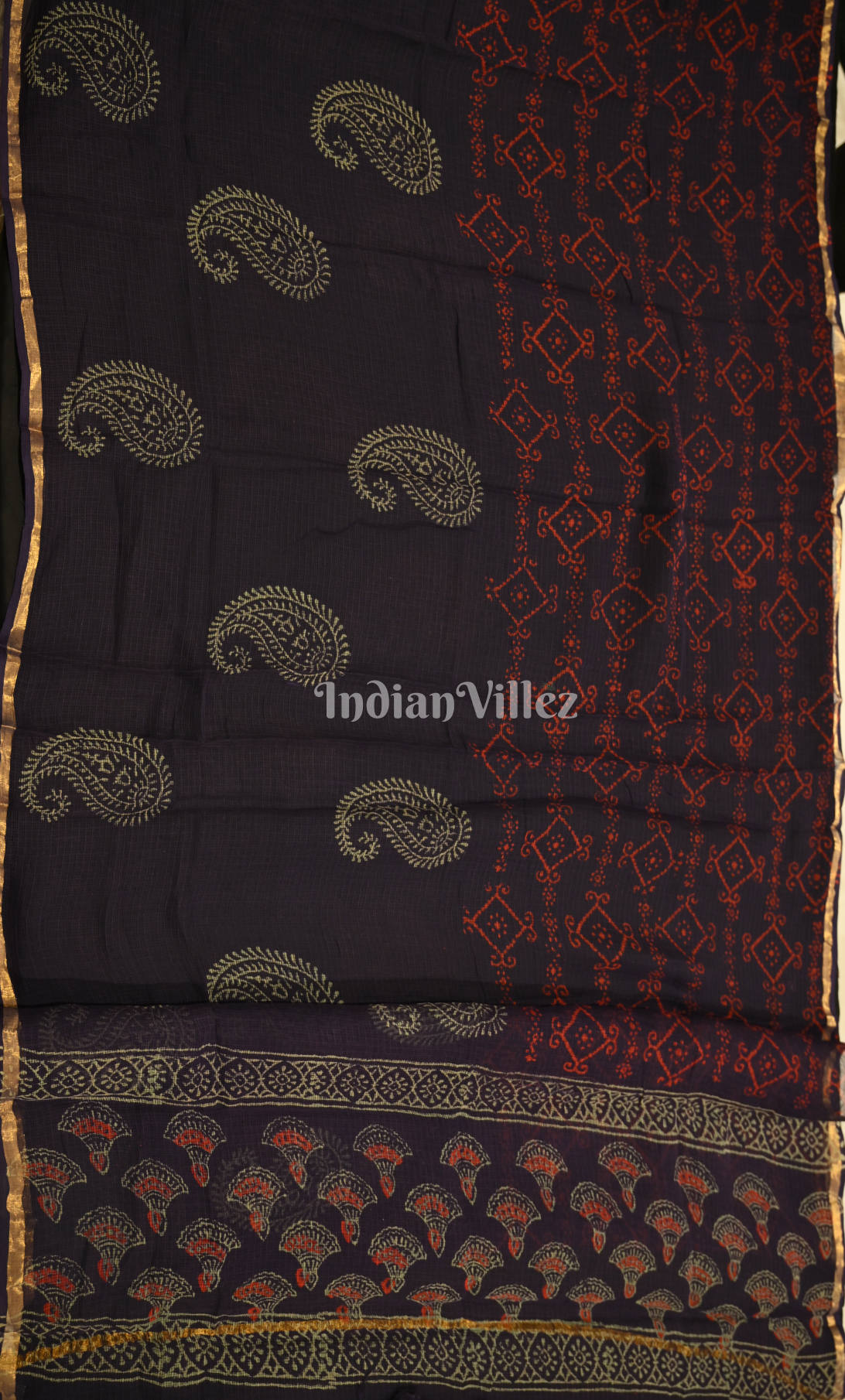 Blue Block Printed Cotton Suit Sets