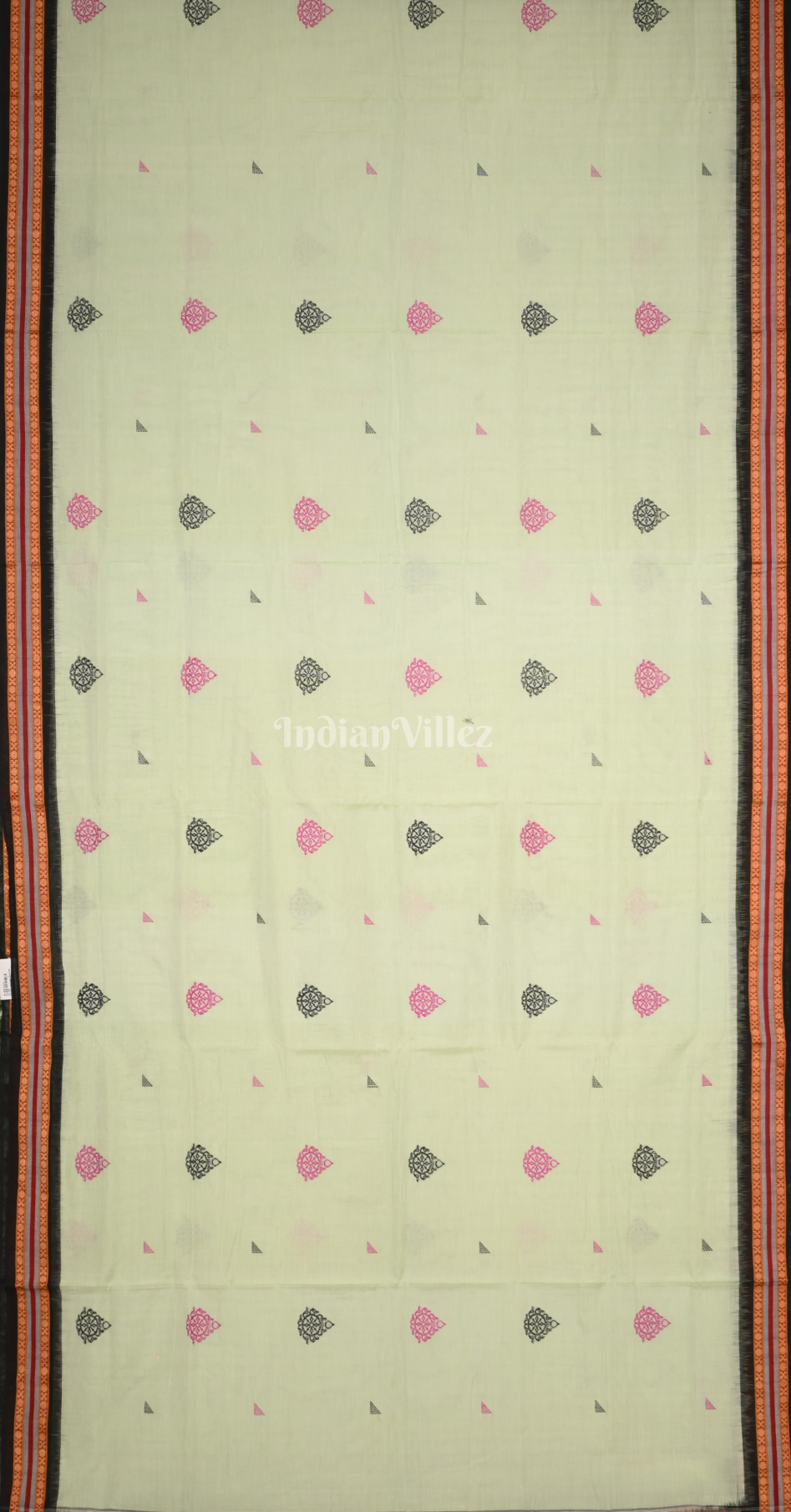 Pista Green Black Shree Mandir Theme Odisha Ikat Bomkai Cotton Saree