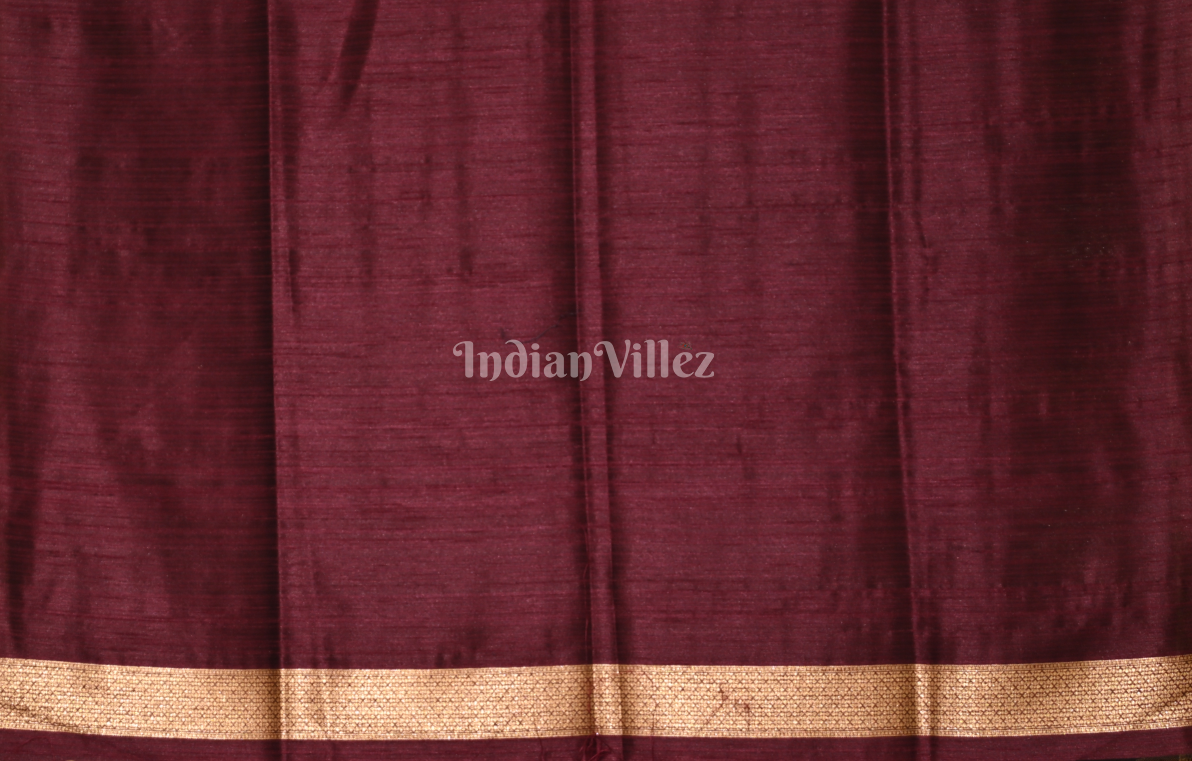Maroon Tussar Silk Saree