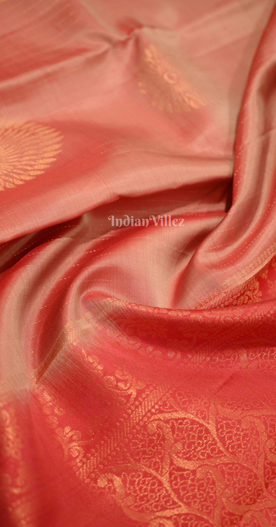 Peach Red Pure Kanjivaram Soft Silk Saree 