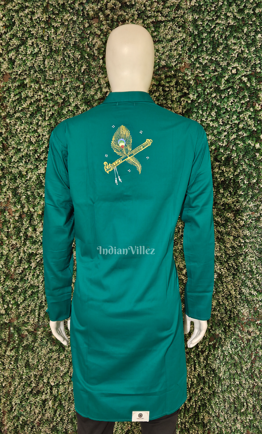 Rama Green Krishna Murali Theme Hand-Painted Pattachitra Kurta