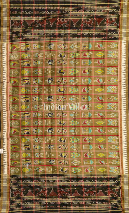 Olive Green Black Nabakothi Odisha Ikat Silk Dupatta