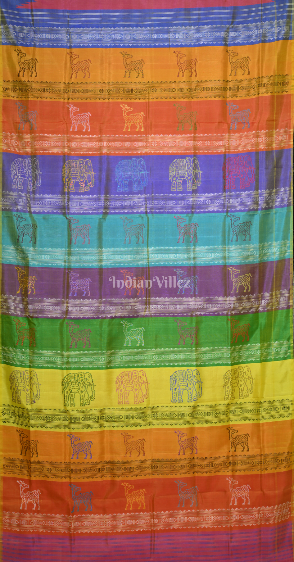 Pink Blue Fish Motif Double Pallu Berhampuri Silk Saree