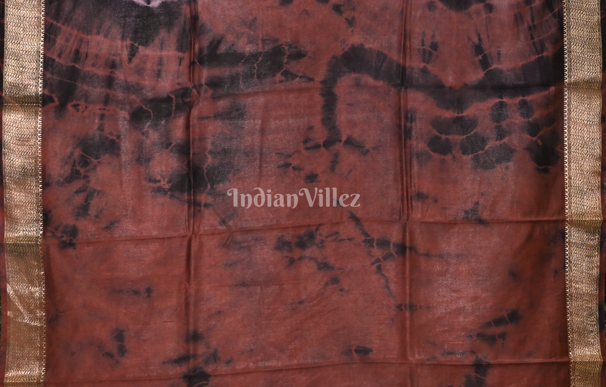 Light Blue Maroon Block  Printed Shibori Cotton Saree