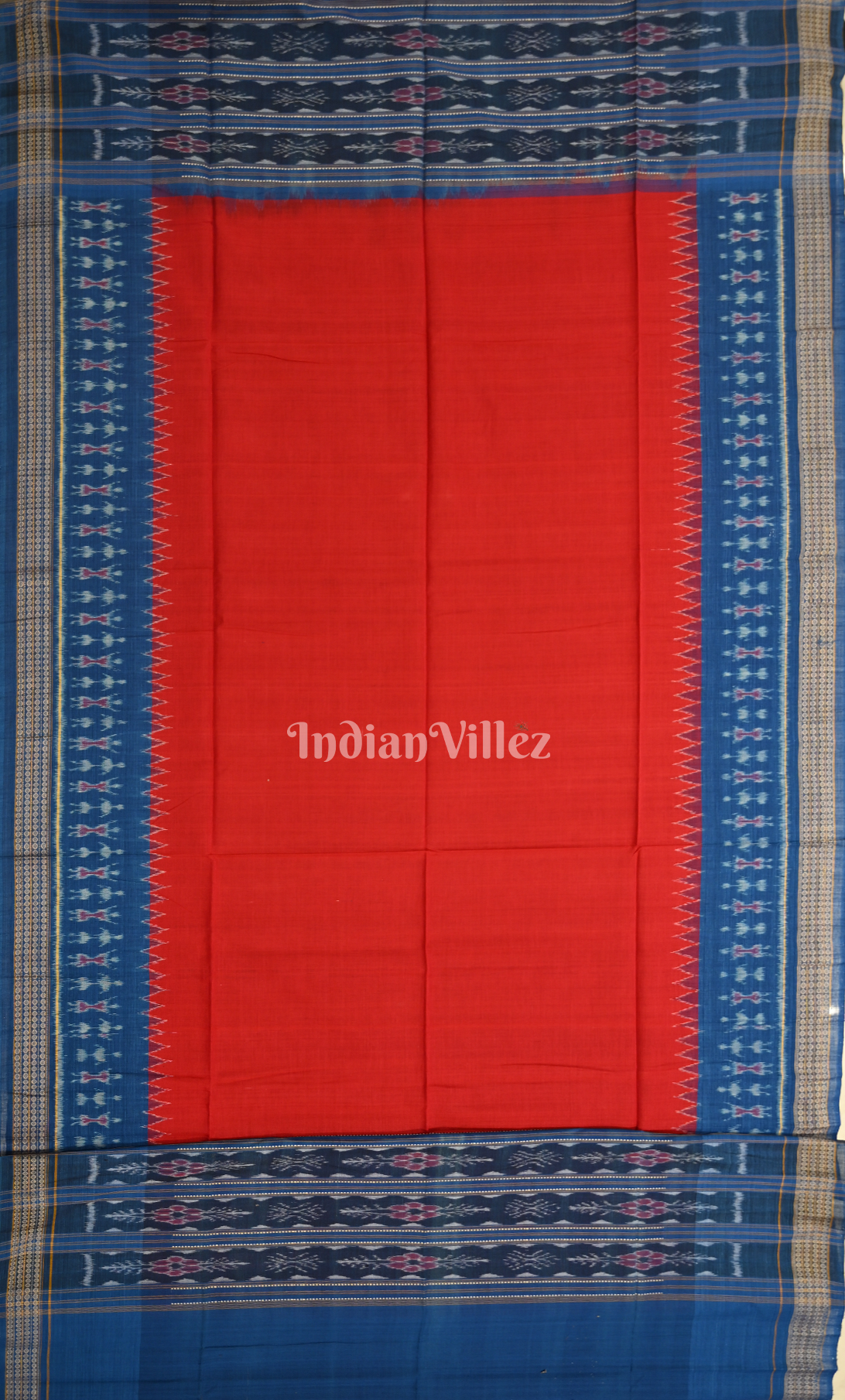 Royal Blue Red Tribal Design Odisha Ikat Sambalpuri Dress Set & Dupatta 