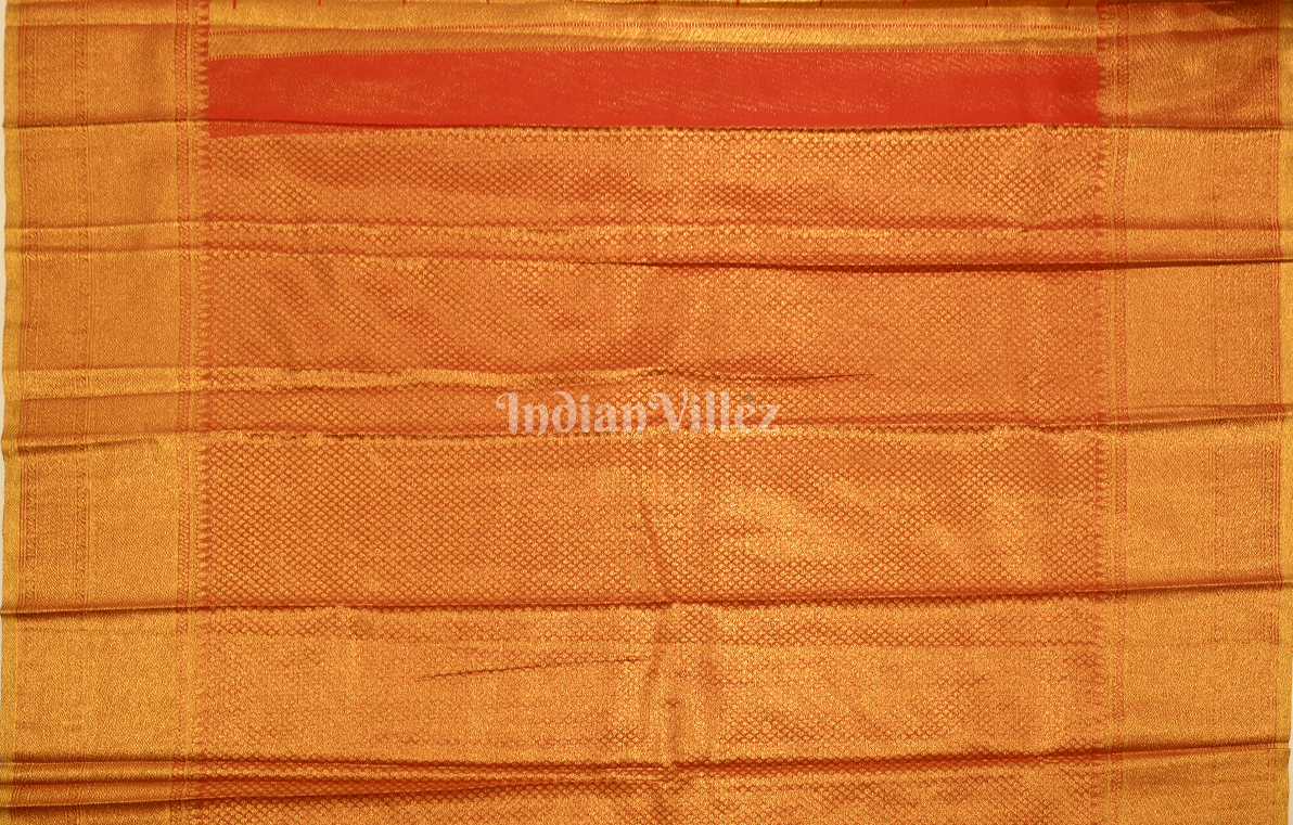Exclusive Red Orange Pure Kanjivaram Tissue Silk Saree 