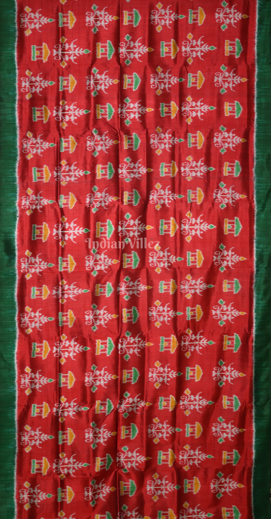 Red Green Tribal Motif Contemporary Designer Silk Saree