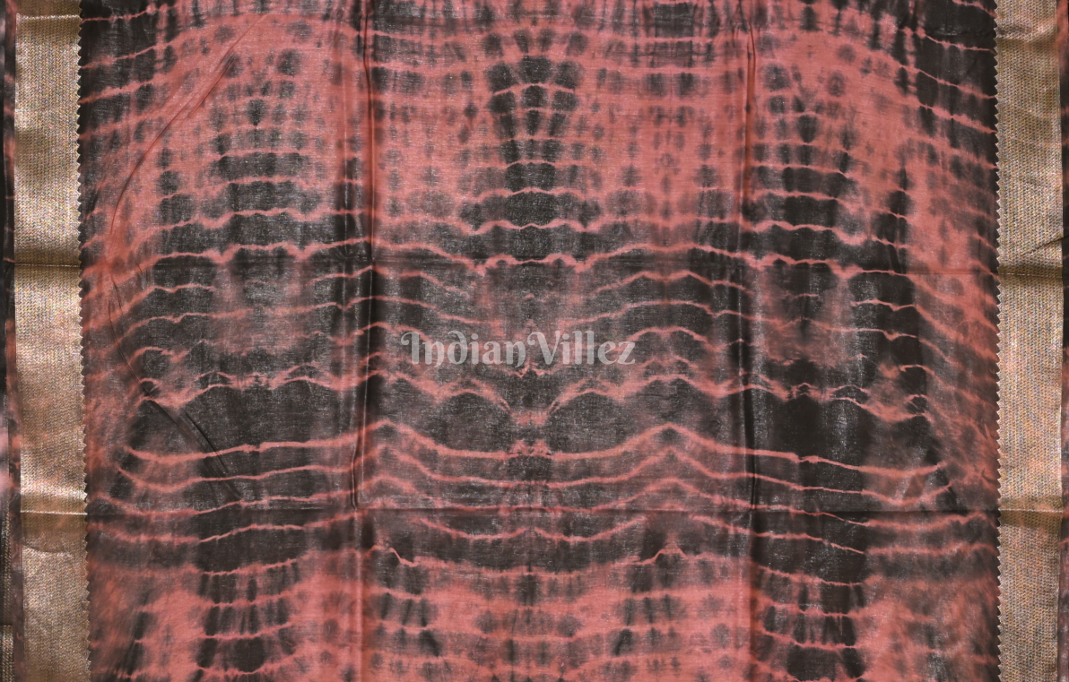Light Pink Maroon Block Printed Shibori Cotton Saree