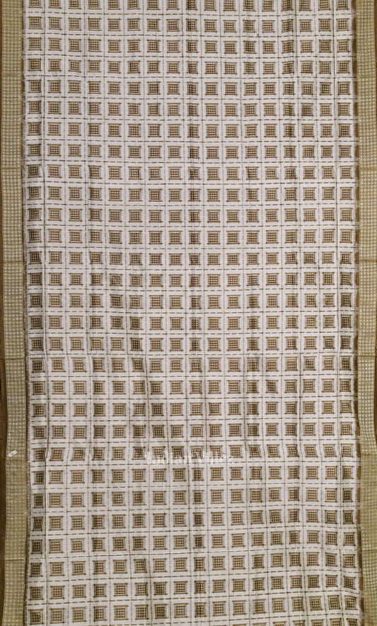 White Brown Ashwini Odisha Ikat Sambalpuri Silk Saree
