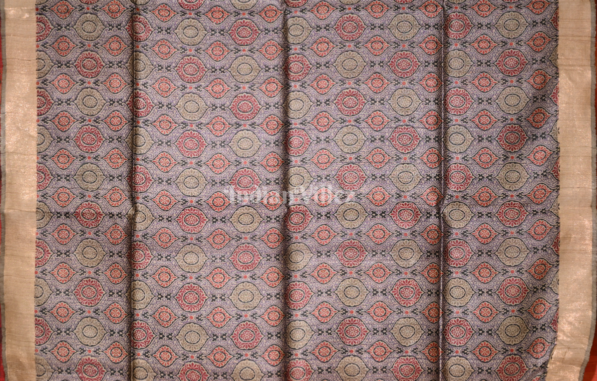 Red Golden Pure Tussar Silk Saree