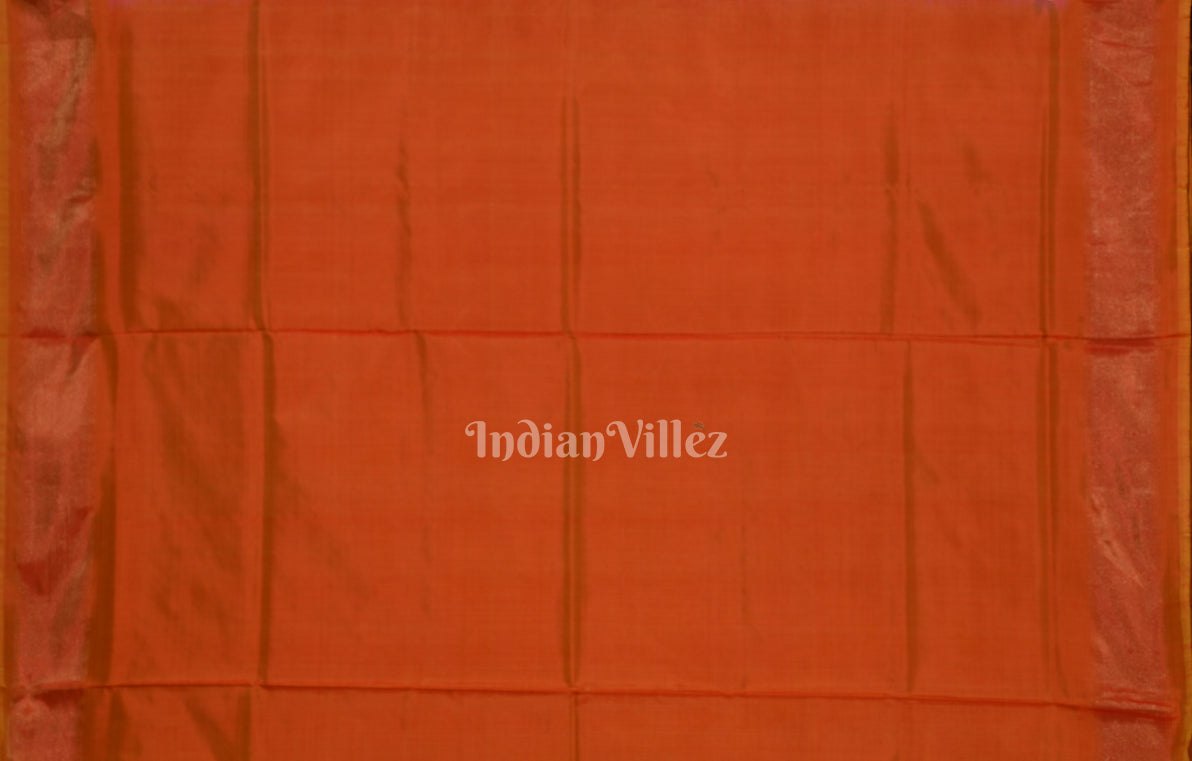 White Orange Pochampally Ikat Silk Saree 