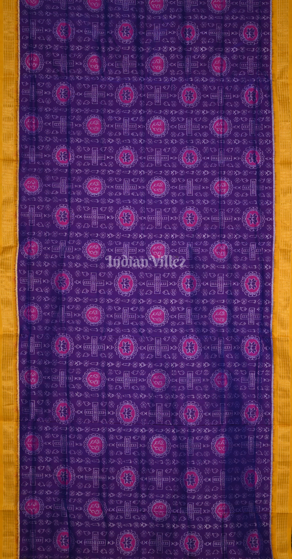 Blue Yellow Laxmi Feet Half Tissue Sambalpuri Silk Saree 