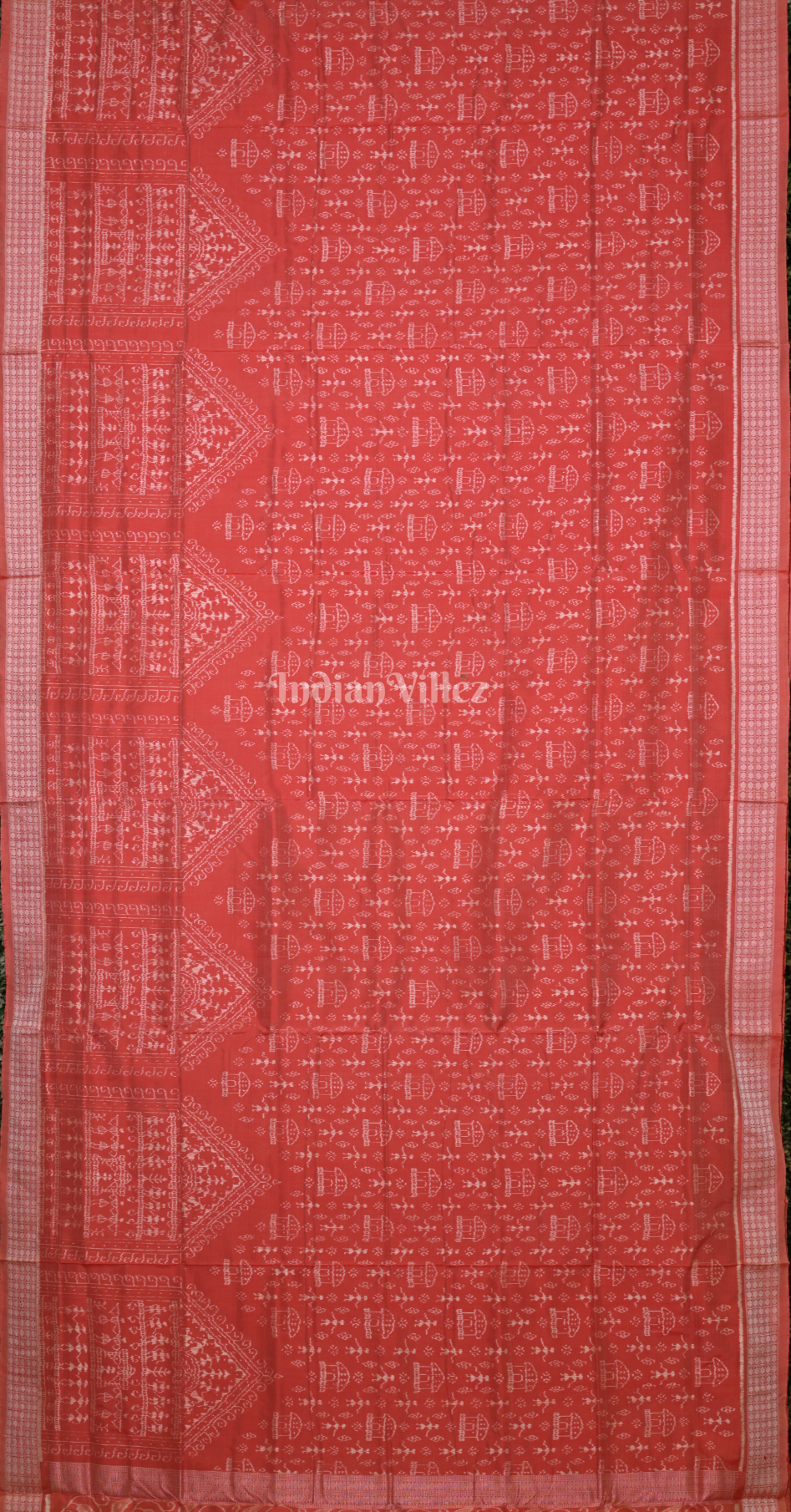 Exclusive Red House Tribals Odisha Ikat Sambalpuri Silk Saree with Peacock Anchal