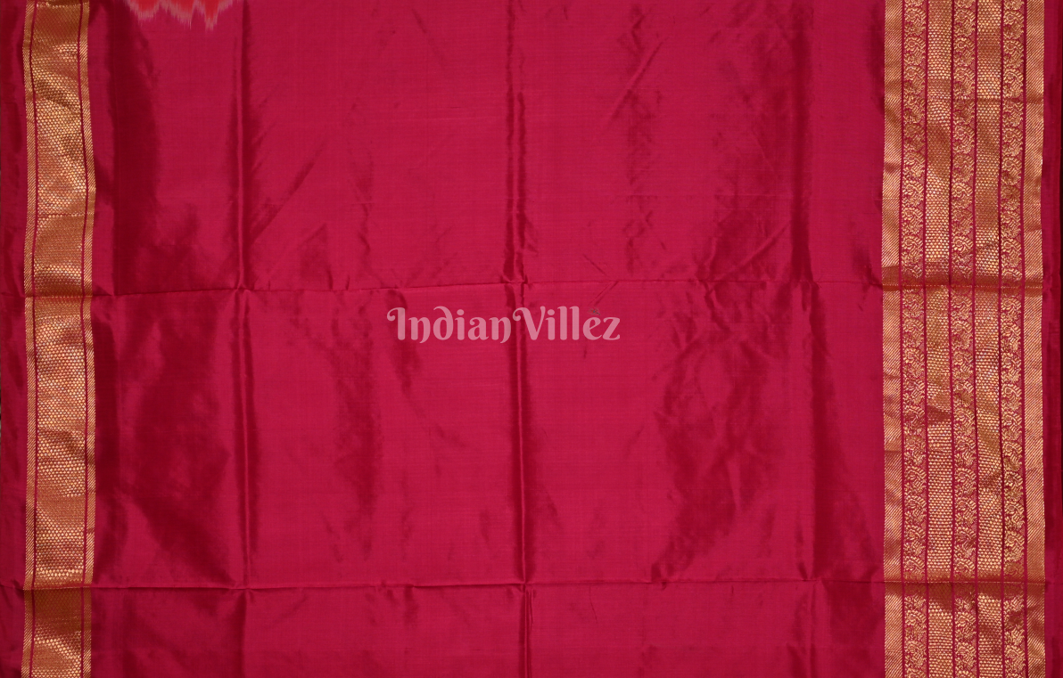 Orange Pink Pochampally Ikat Silk Saree