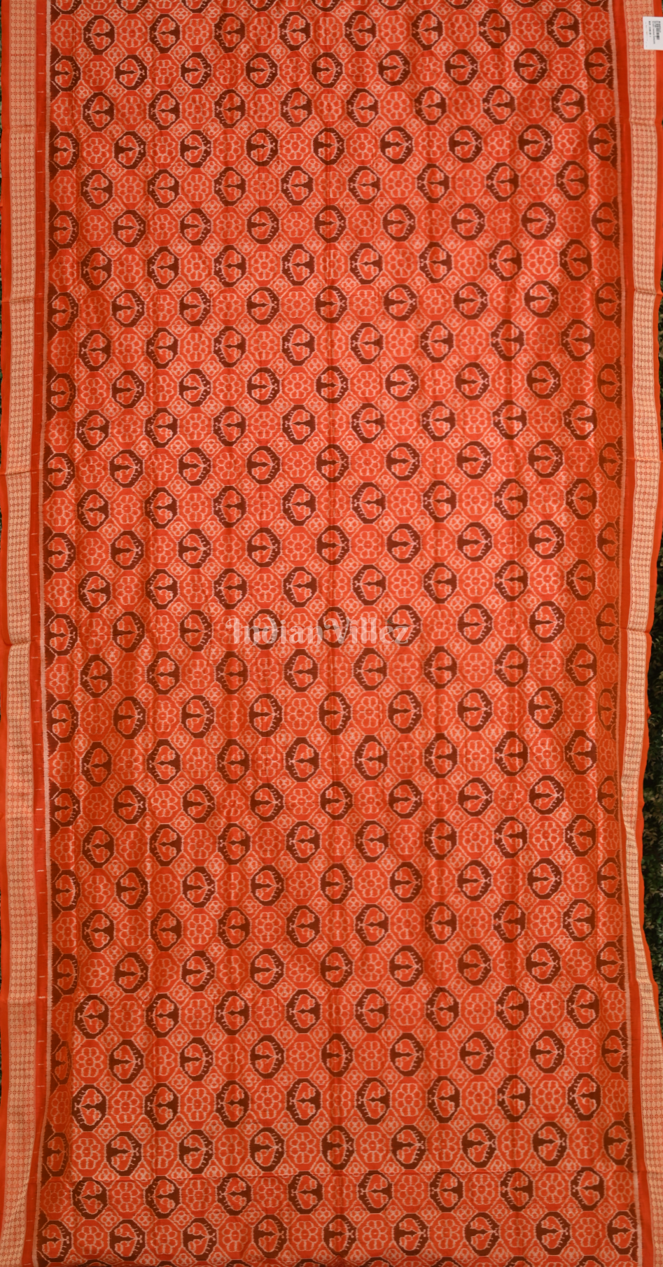 Red Flower Sankha Motif Odisha Ikat Sambalpuri Silk Saree 