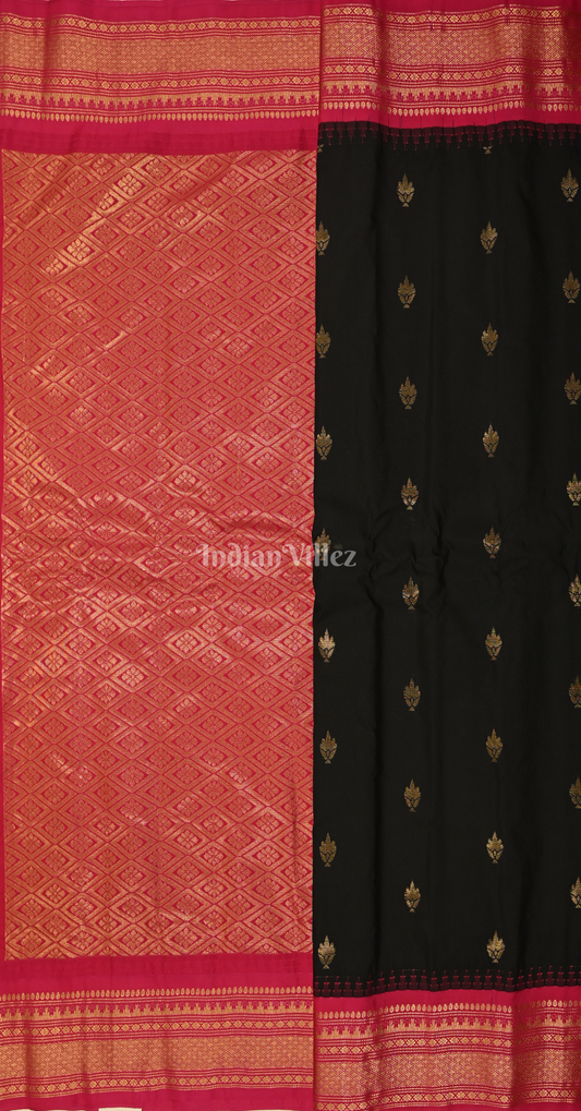 Black Red Butti Design Pure Gadwal Silk Saree