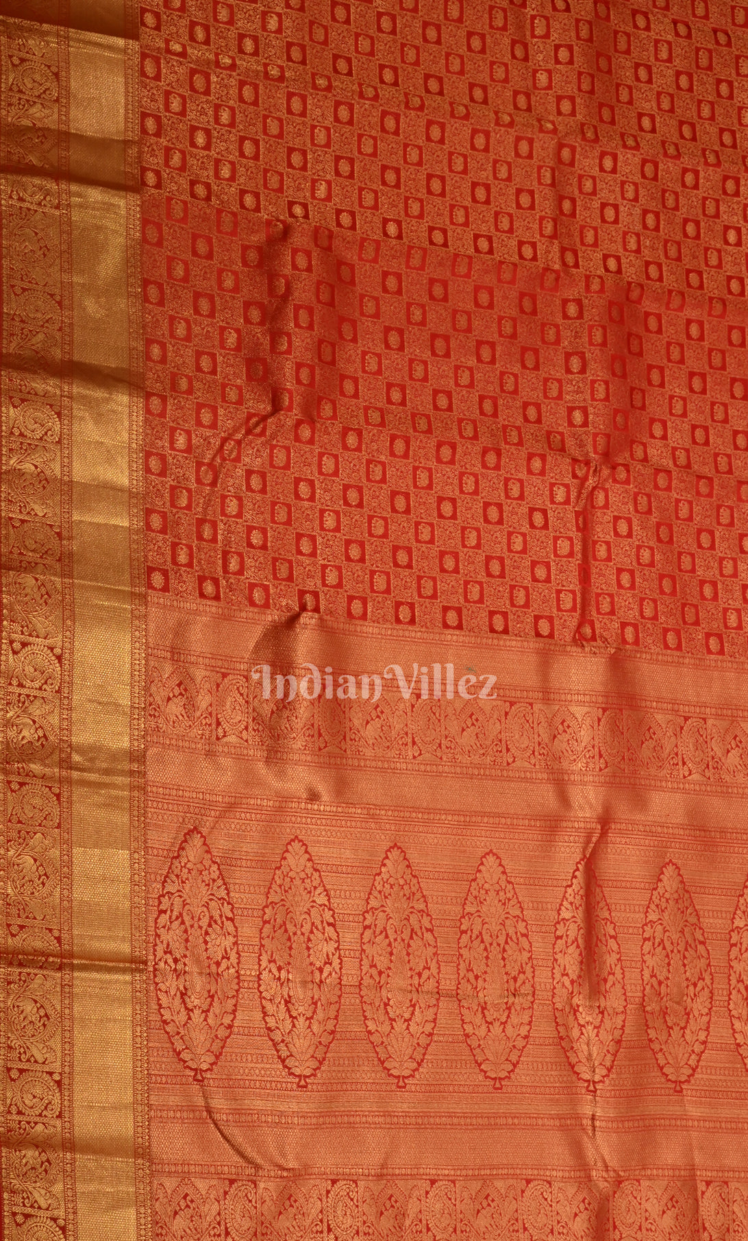 Bridal Red pure Kanjivaram Silk Saree with Zari Brocade 