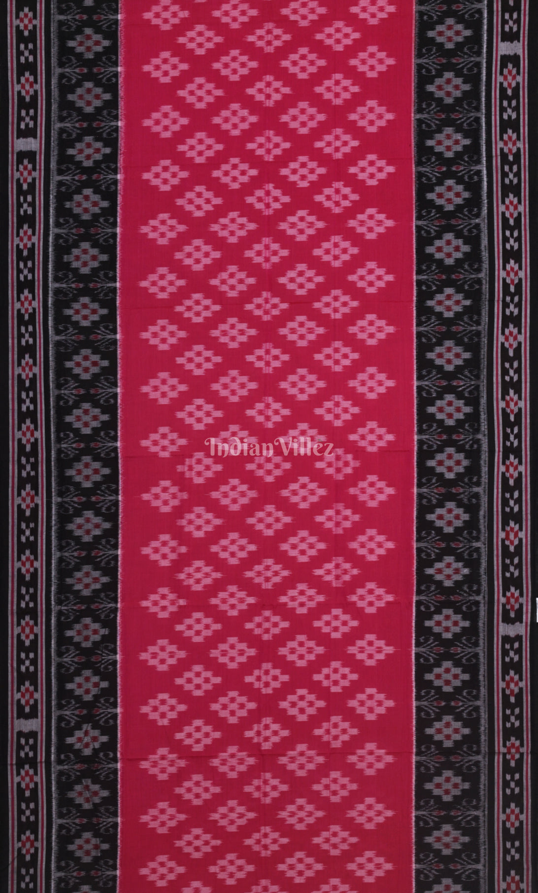 Rani Pink Black Pasapali Odisha Ikat Sambalpuri Cotton Saree