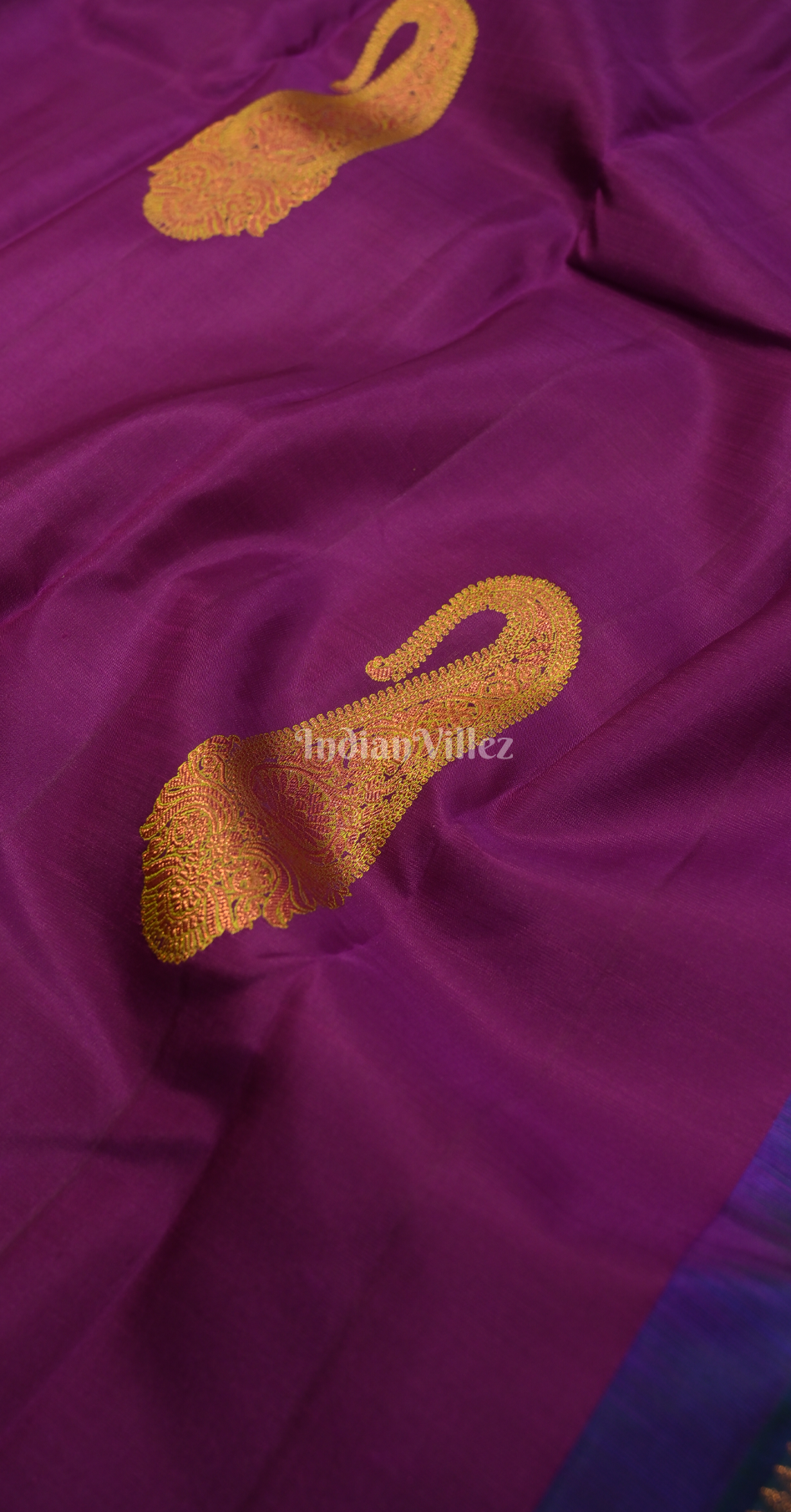 Purple Blue Paisely Brocade Pure Kanjivaram Silk Saree