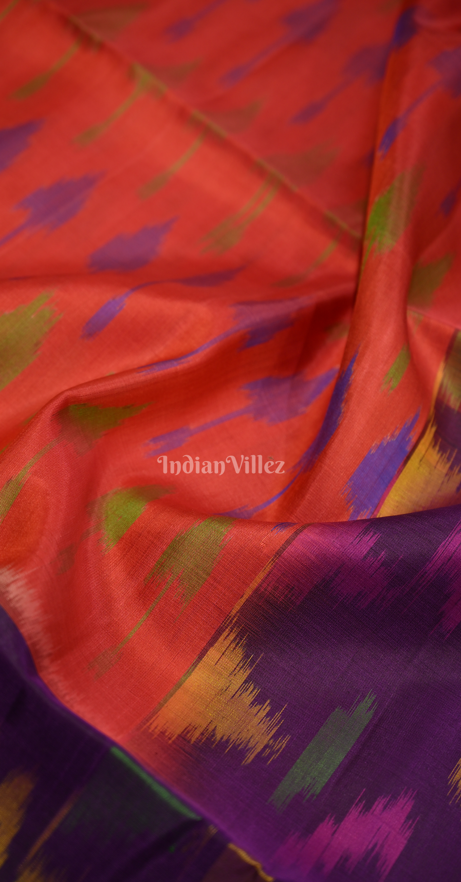Red Purple Pochampally Ikat Silk Saree