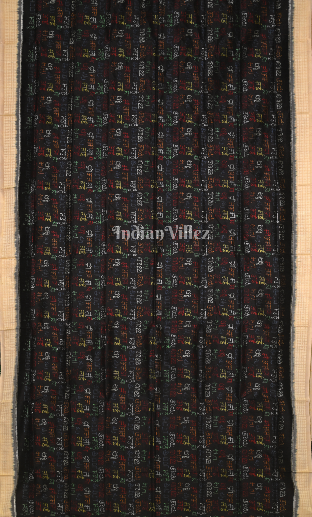 Black Beige Maa in Different Languages Odisha Ikat Sambalpuri Silk Saree