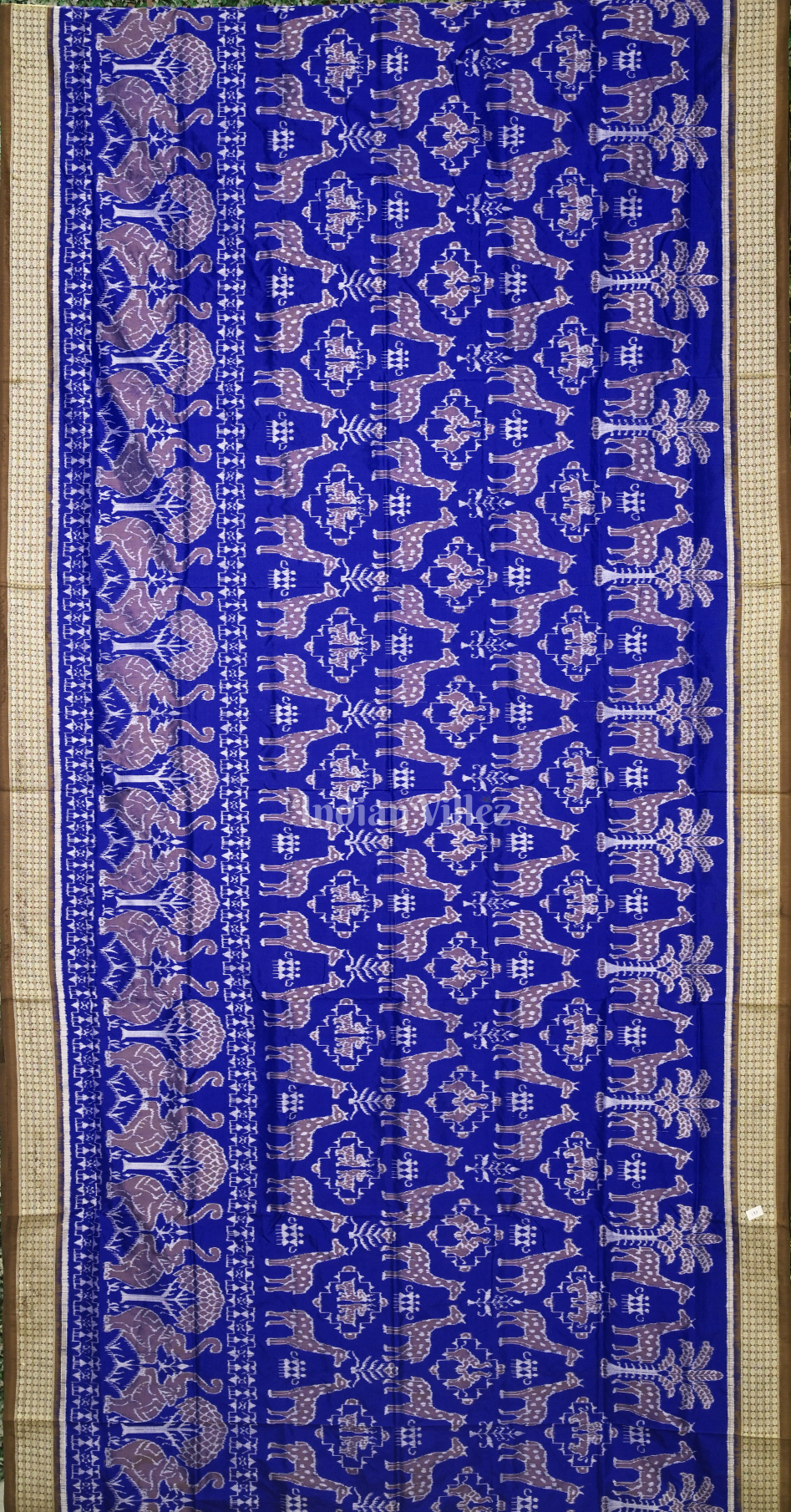 Blue Brown Deer Motif Odisha Ikat Sambalpuri Silk Saree 