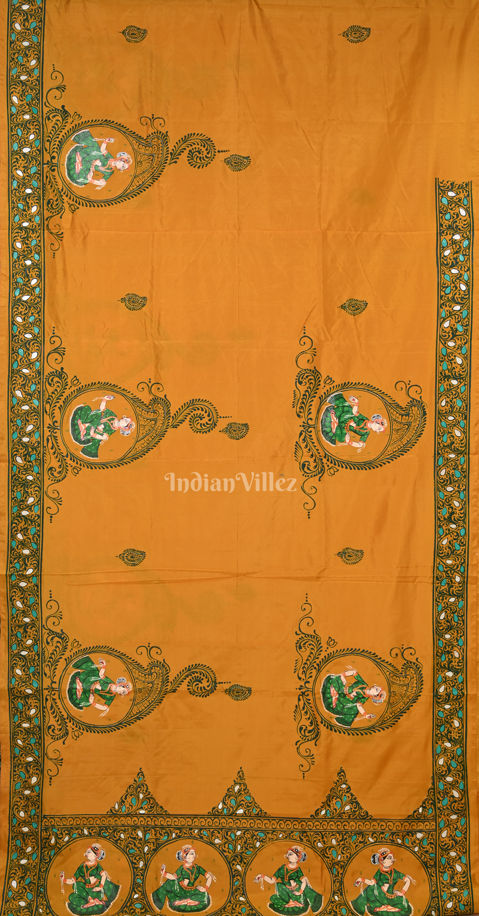 Yellow Doli Barat Hand-Painted Pattachitra Saree