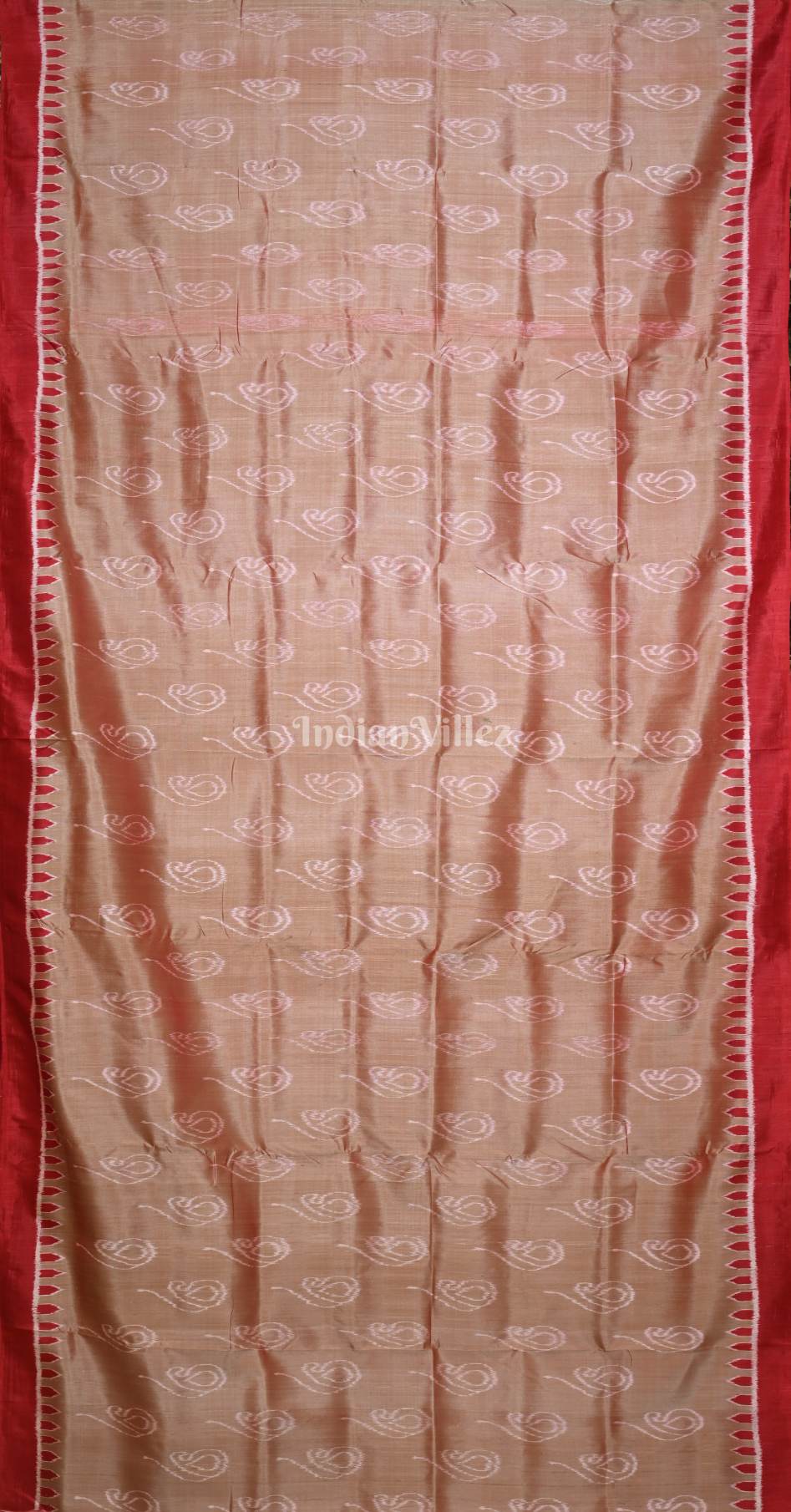 Beige Red Paisley Odisha Ikat Contemporary Designer Saree with Siminoi Anchal