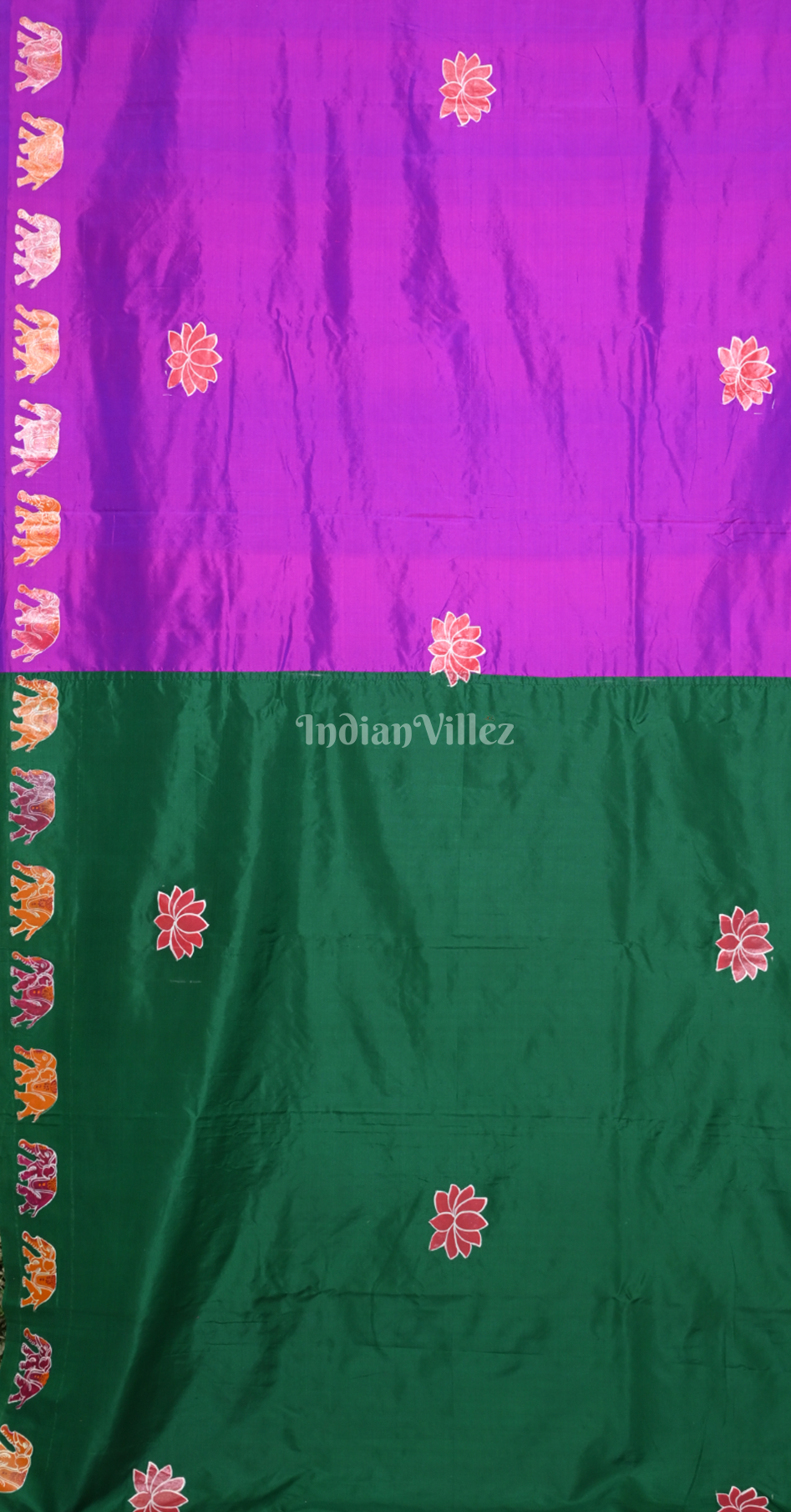Purple Green Hand Embroidered Applique Work Saree 