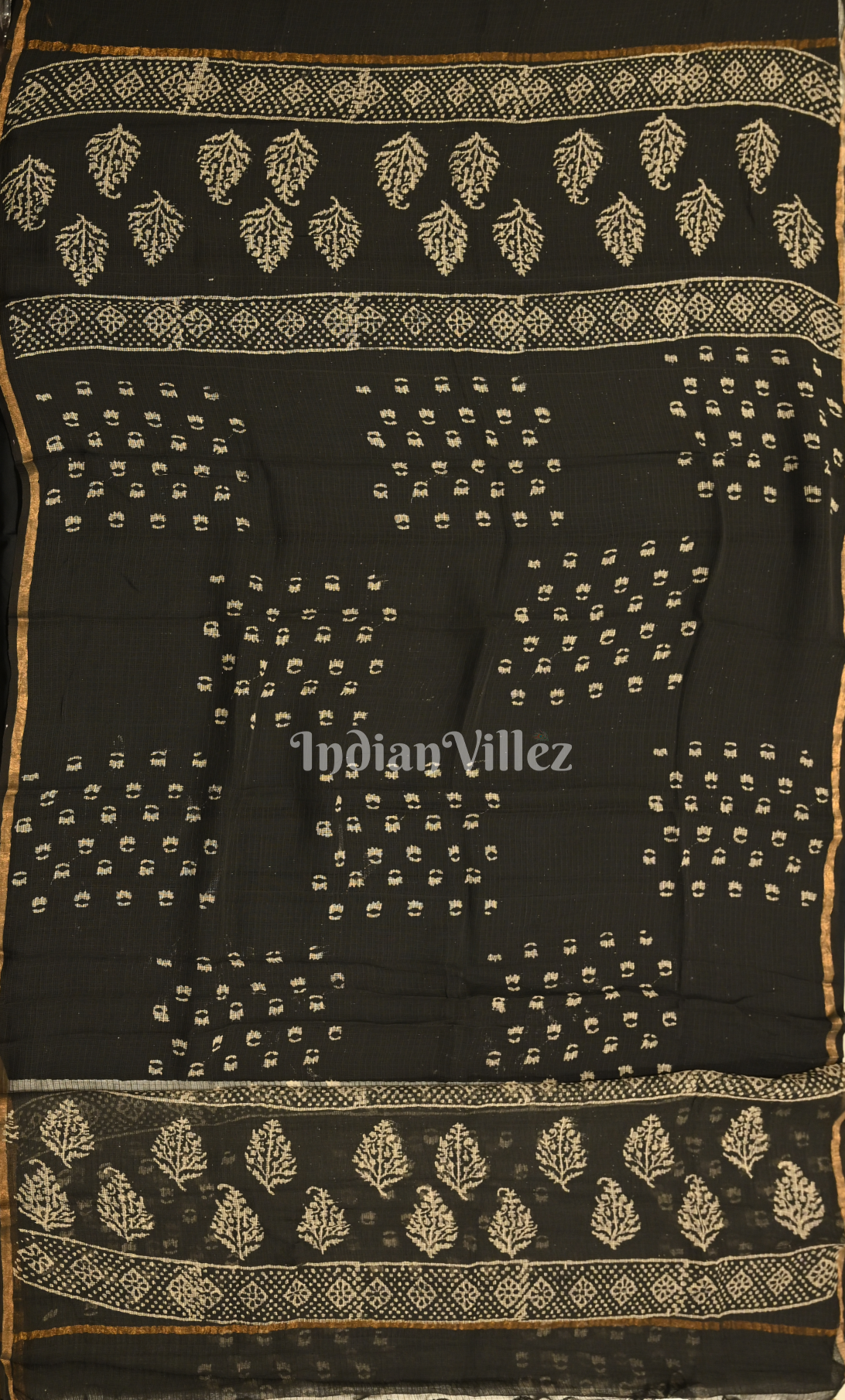Black Golden Strips Block Printed Cotton Suit Sets 