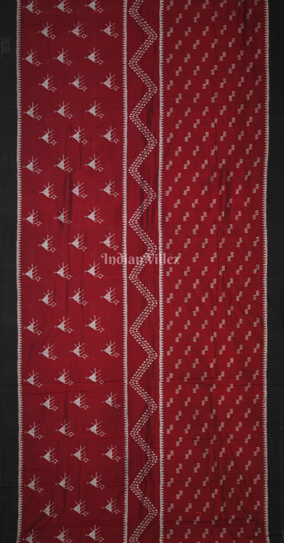 Maroon Black Tribal Theme Odisha Ikat Sambalpuri Cotton Saree 
