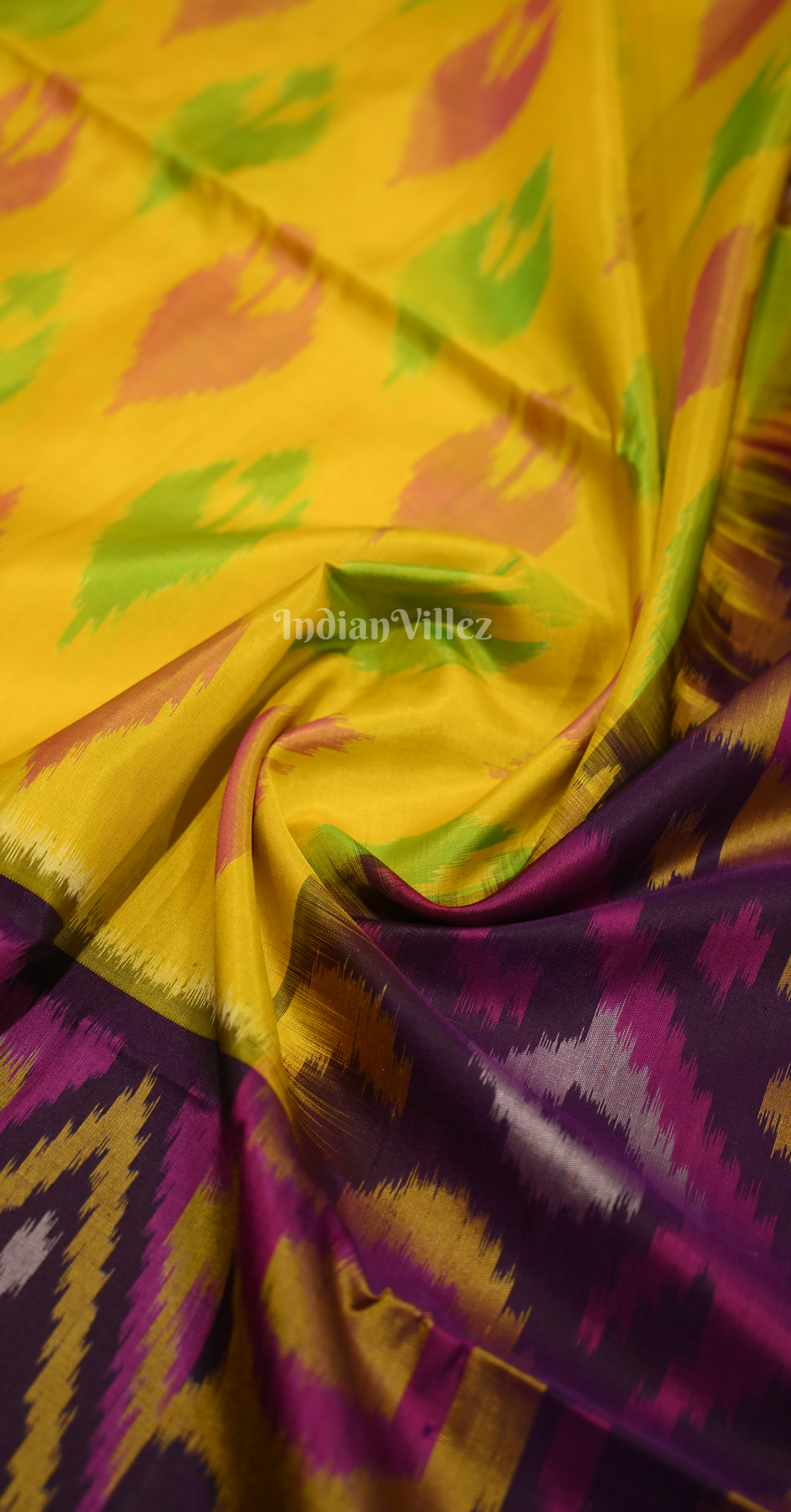 Yellow Purple Pochampally Ikat Silk Saree 