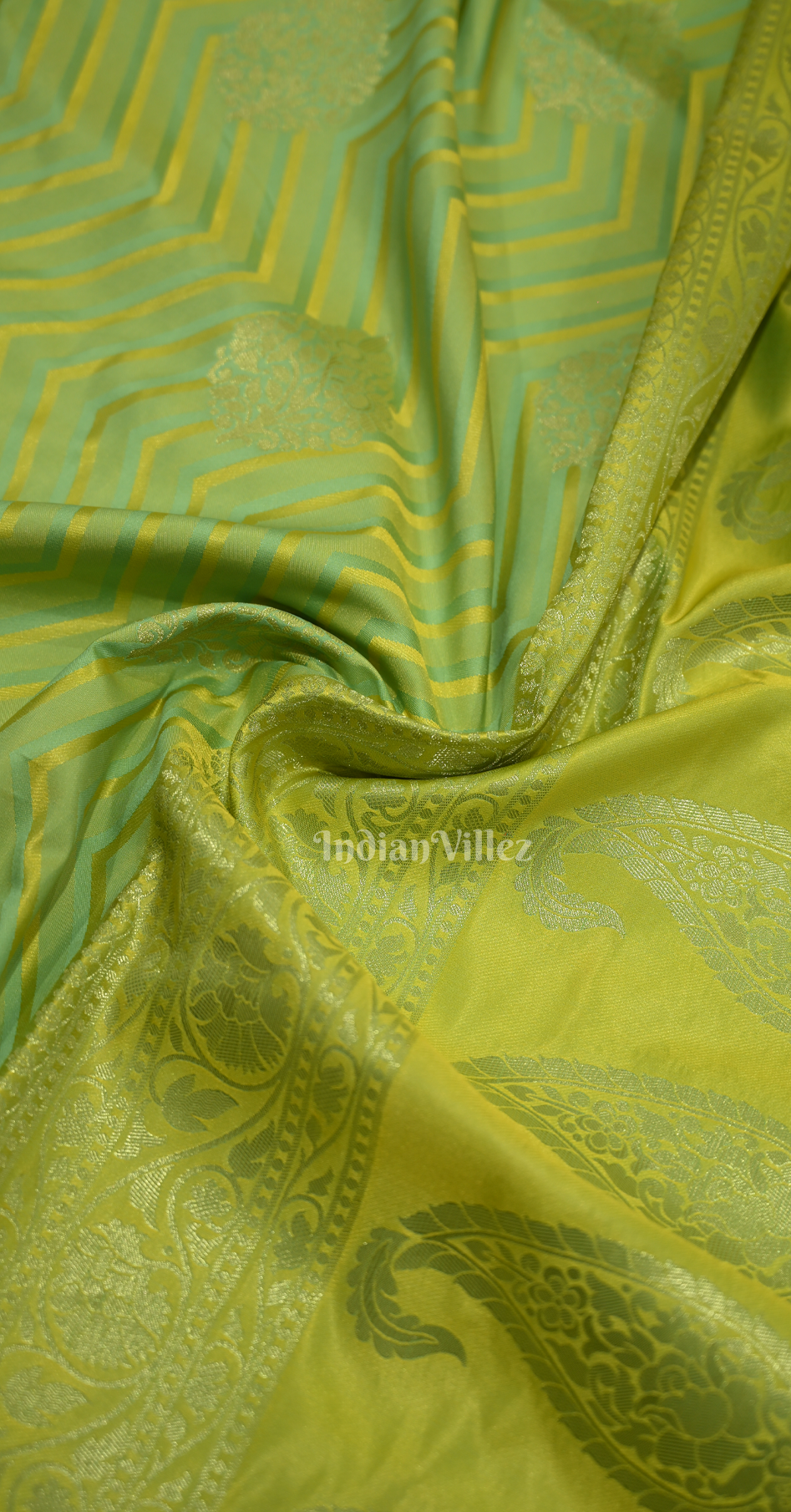 Green Two Tone Leheriya Banarasi Satin Silk Saree