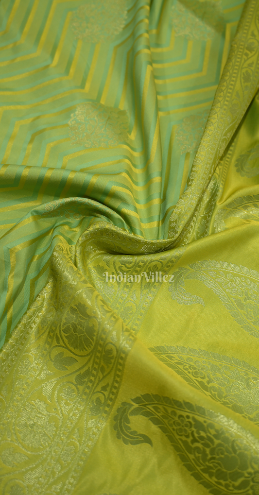 Green Two Tone Leheriya Banarasi Satin Silk Saree