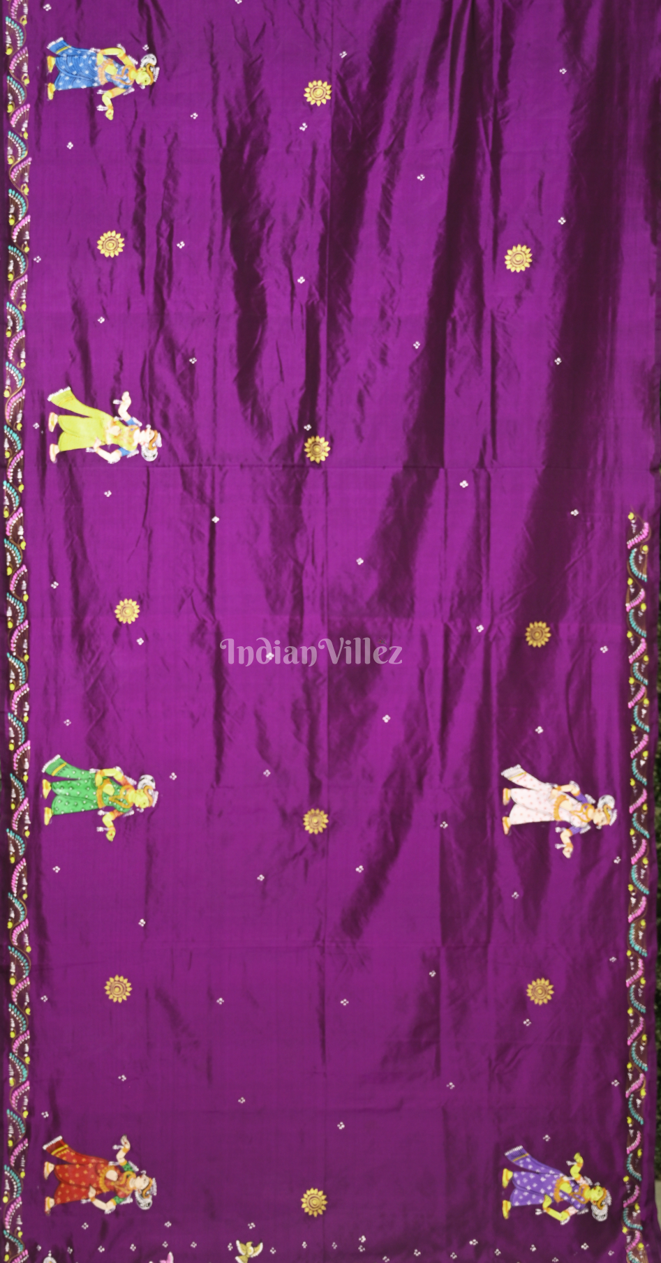 Purple Raja Doli Theme Hand-Painted Pattachitra Saree 