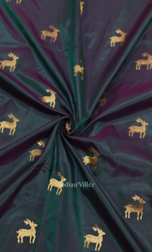 Peacock Blue Purple Dual Tone Pure Katan Silk Banarasi Saree