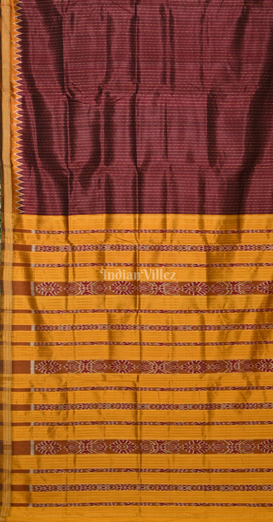 Coffee Mustard Yellow Stripe Odisha Ikat Khandua Silk Saree with Blouse Piece
