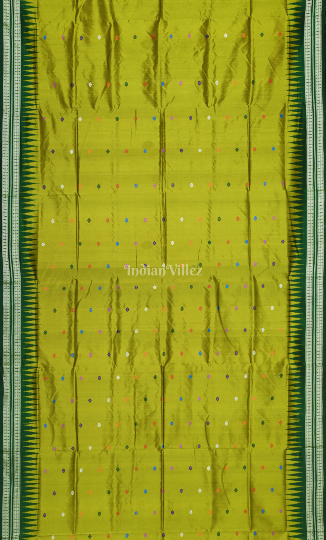 Lime Green Dolabedi Odisha Ikat Bomkai Sambalpuri Ikat Silk Saree 