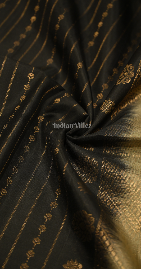 Black Golden Zari Pure Kanjivaram Soft Silk Saree