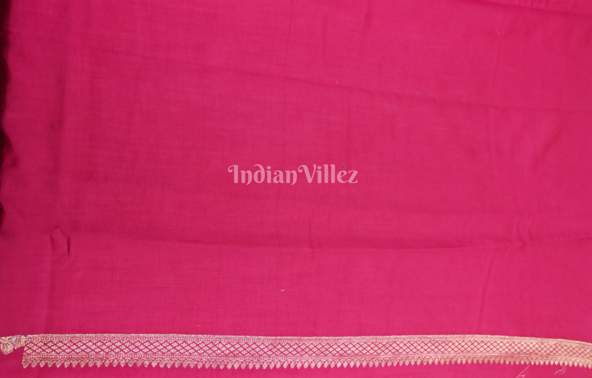 Exclusive Rani Pink  Floral Motif Pure Katan Banarasi Silk Saree