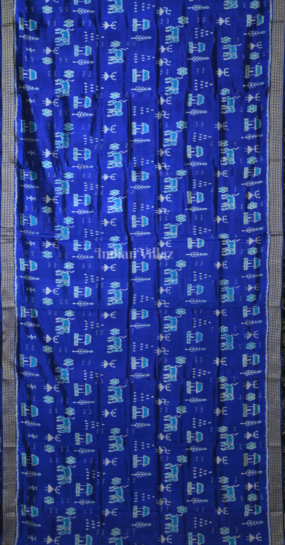 Royal Blue House Tribal Motif Odisha Ikat Sambalpuri Silk Saree 