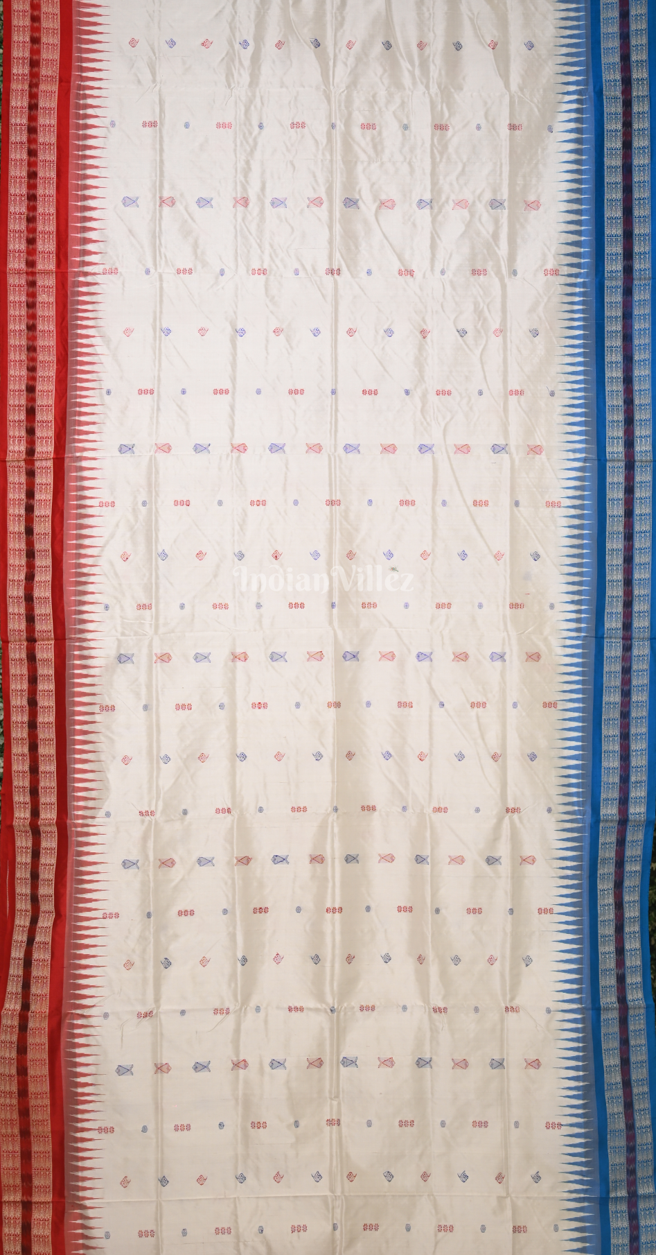  White Red Ganga Jamuna Border Odisha Ikat Bomkai Silk Saree