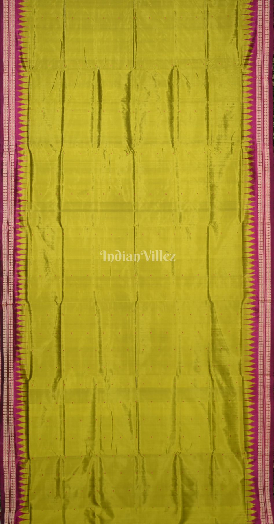 Parrot Green Magenta Pink Buti Design Odisha Ikat Bomkai Silk Saree